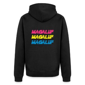 Magaluf - Unisex Premium Organic Zip Hoodie - black - Back - Nico (187cm)