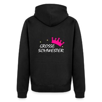 grosse schwester w - Unisex Premium Bio Zip Hoodie - Schwarz - Hinten - Nico (187cm)