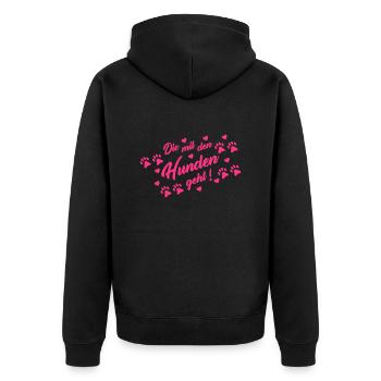 die_mit_den_hunden_geht_001 - Unisex Premium Bio Zip Hoodie - Schwarz - Hinten - Nico (187cm)