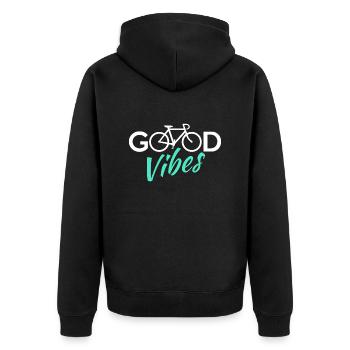 GOOD VIBES Fahrrad Bicycle - Unisex Premium Bio Zip Hoodie - Schwarz - Hinten - Nico (187cm)
