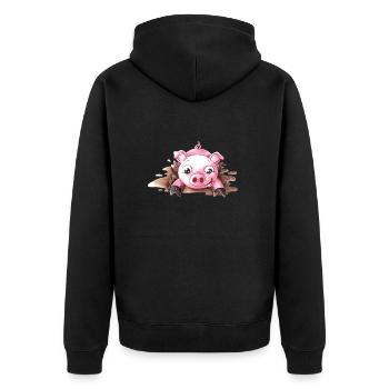 Planschendes Comic Schweinchen - Unisex Premium Bio Zip Hoodie - Schwarz - Hinten - Nico (187cm)