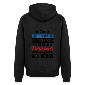 Marseillais Humour Anti Parisien Cadeau Marseille - Veste à capuche bio Premium Unisexe - noir - Dos - Nico (187cm)