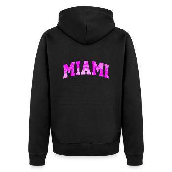 Miami-Logo: College-Design mit tropischem Flair - Unisex Premium Bio Zip Hoodie - Schwarz - Hinten - Nico (187cm)