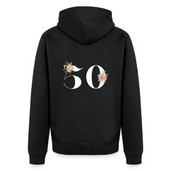 50e anniversaire fleuris (Cadeau de 50 ans) - Veste à capuche bio Premium Unisexe - noir - Dos - Nico (187cm)