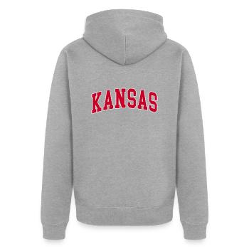 Kansas rouge blanc - Veste à capuche bio Premium Unisexe - gris chiné - Dos - Nico (187cm)