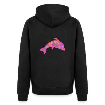 Kultur der Inkas, Delfinsymbol - Unisex Premium Bio Zip Hoodie - Schwarz - Hinten - Nico (187cm)
