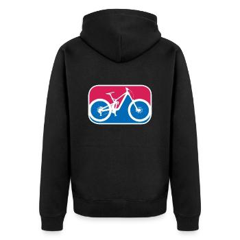 Mountainbike Downhill Fahrrad mtb logo Geschenk - Unisex Premium Bio Zip Hoodie - Schwarz - Hinten - Nico (187cm)