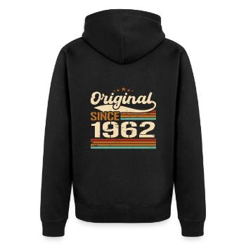 Original 1962 Vintage | Geburtstagsgeschenk 1962 - Unisex Premium Bio Zip Hoodie - Schwarz - Hinten - Nico (187cm)