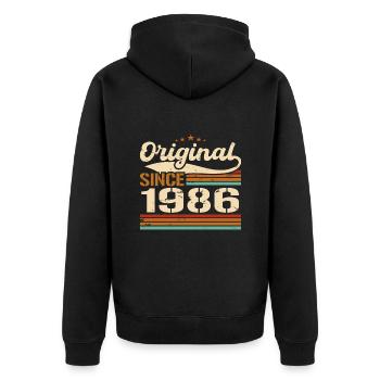 Original 1986 Vintage | Geburtstagsgeschenk 1986 - Unisex Premium Bio Zip Hoodie - Schwarz - Hinten - Nico (187cm)