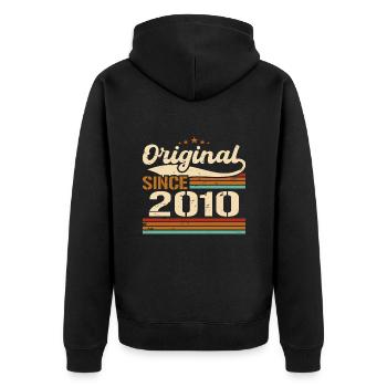 Original 2010 Vintage | Geburtstagsgeschenk 2010 - Unisex Premium Bio Zip Hoodie - Schwarz - Hinten - Nico (187cm)