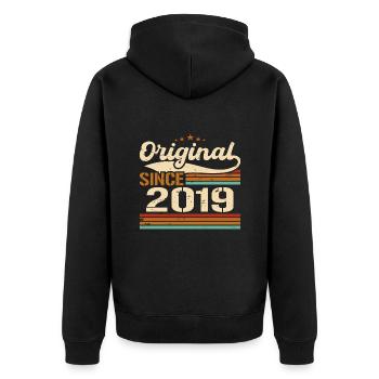 Original 2019 Vintage | Geburtstagsgeschenk 2019 - Unisex Premium Bio Zip Hoodie - Schwarz - Hinten - Nico (187cm)