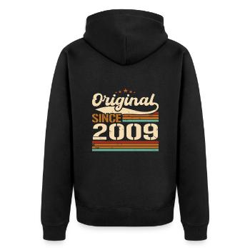 Original 2009 Vintage | Geburtstagsgeschenk 2009 - Unisex Premium Bio Zip Hoodie - Schwarz - Hinten - Nico (187cm)