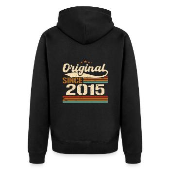 Original 2015 Vintage | Geburtstagsgeschenk 2015 - Unisex Premium Bio Zip Hoodie - Schwarz - Hinten - Nico (187cm)