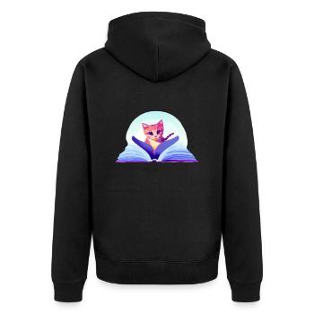 Cat Books Cat Reading Book Kitten Domestic Cat - Unisex Premium Organic Zip Hoodie - black - Back - Nico (187cm)
