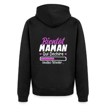 Bientôt Maman Qui Déchire Veuillez Patienter Mère - Veste à capuche bio Premium Unisexe - noir - Dos - Nico (187cm)