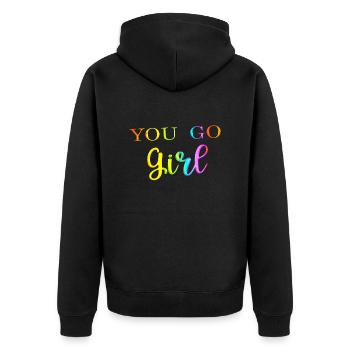 du gehst girl power frauen mädchen feminismus zitate frau - Unisex Premium Bio Zip Hoodie - Schwarz - Hinten - Nico (187cm)
