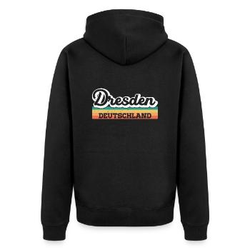 Dresden Deutschland DDR GDR Retro - Unisex Premium Bio Zip Hoodie - Schwarz - Hinten - Nico (187cm)