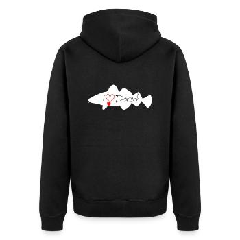 J’aime la morue blanche - Veste à capuche bio Premium Unisexe - noir - Dos - Nico (187cm)