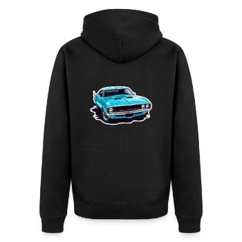 Oldtimer Sonnenuntergang - Unisex Premium Bio Zip Hoodie - Schwarz - Hinten - Nico (187cm)