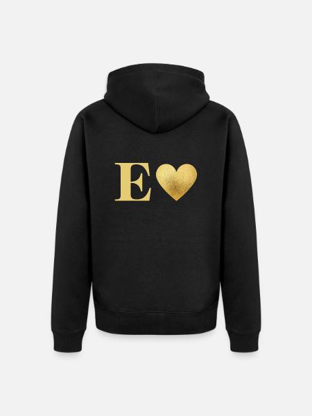 Letter e golden heart - Unisex Premium Organic Zip Hoodie - black