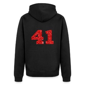 Numéro 41 paillettes rouge - 41e anniversaire - Veste à capuche bio Premium Unisexe - noir - Dos - Nico (187cm)