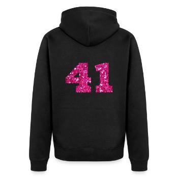 Numéro 41 paillettes rose - 41e anniversaire - Veste à capuche bio Premium Unisexe - noir - Dos - Nico (187cm)