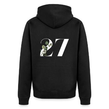Nummer 27 Blumengrün -27. Blumengeburtstag - Unisex Premium Bio Zip Hoodie - Schwarz - Hinten - Nico (187cm)