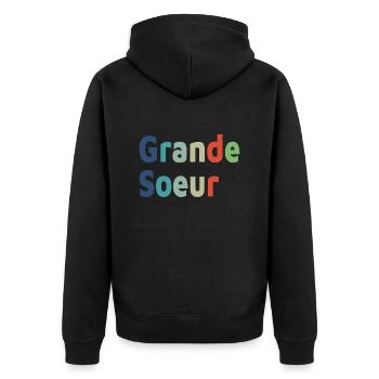 naissance, grande soeur, grande fille - Veste à capuche bio Premium Unisexe - noir - Dos - Nico (187cm)