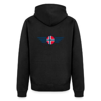 J’aime la Norvège, T-shirt design de style élégance - Veste à capuche bio Premium Unisexe - noir - Dos - Nico (187cm)