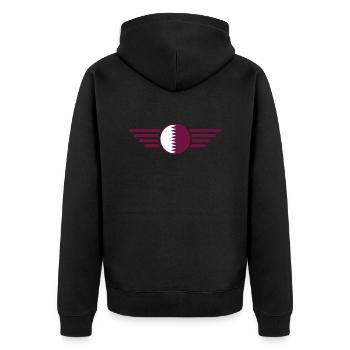 Ich liebe Katar, Eleganz Stil Design T-Shirt - Unisex Premium Bio Zip Hoodie - Schwarz - Hinten - Nico (187cm)
