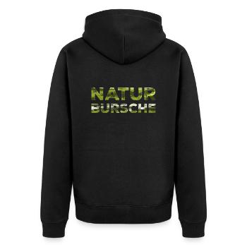 Natur Bursche Waldmotiv Schriftzug - Unisex Premium Bio Zip Hoodie - Schwarz - Hinten - Nico (187cm)