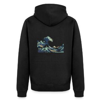 Japan Hokusai Große Welle - Unisex Premium Bio Zip Hoodie - Schwarz - Hinten - Nico (187cm)