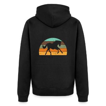 Pferd Retro Sunset - Unisex Premium Bio Zip Hoodie - Schwarz - Hinten - Nico (187cm)