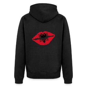 Albania - Unisex Premium Organic Zip Hoodie - black - Back - Nico (187cm)
