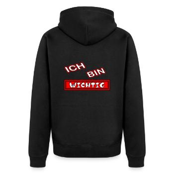 Ich bin wichtig - Unisex Premium Bio Zip Hoodie - Schwarz - Hinten - Nico (187cm)
