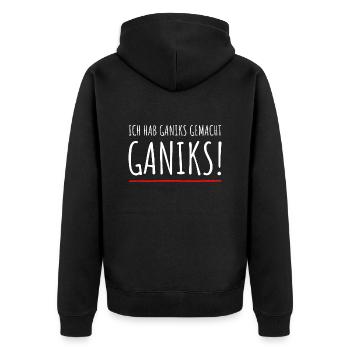 Ich habe garnix gemacht gar nichts lustiger Spruch - Unisex Premium Bio Zip Hoodie - Schwarz - Hinten - Nico (187cm)