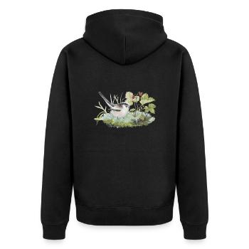 Schwanzmeise auf Erdbeere Liebevolle Aquarell - Unisex Premium Bio Zip Hoodie - Schwarz - Hinten - Nico (187cm)
