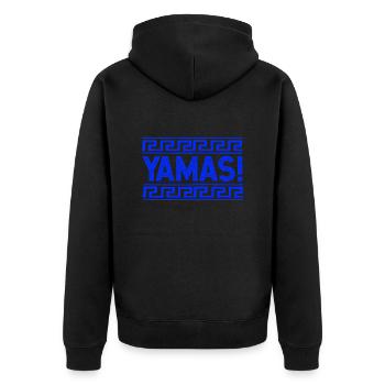 Yamas Ouzo Griechenland Humor fun Spruch - Unisex Premium Bio Zip Hoodie - Schwarz - Hinten - Nico (187cm)