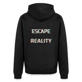 Entfliehen Sie der Realität futuristischer dystopischer Cyber-Glitch - Unisex Premium Bio Zip Hoodie - Schwarz - Hinten - Nico (187cm)