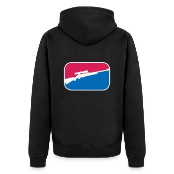Jäger Gewehr Büchse Jagd cooles lustiges Geschenk - Unisex Premium Bio Zip Hoodie - Schwarz - Hinten - Nico (187cm)