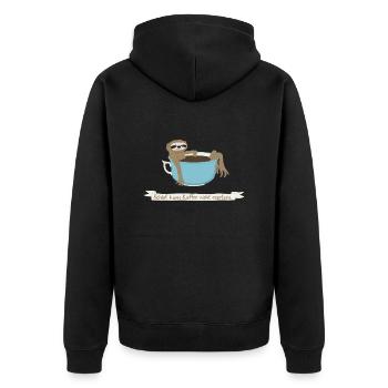 Schlaf kann Kaffee nicht ersetzen (Banner) - Unisex Premium Bio Zip Hoodie - Schwarz - Hinten - Nico (187cm)