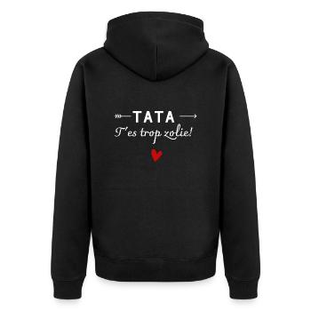 tata t'es trop zolie - humour enfant - Veste à capuche bio Premium Unisexe - noir - Dos - Nico (187cm)