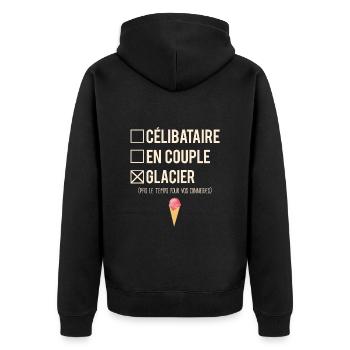 Célibataire En Couple Blague Glacier Humour - Veste à capuche bio Premium Unisexe - noir - Dos - Nico (187cm)