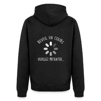 Réveil en cours. Cadeau Dormeur Humour - Veste à capuche bio Premium Unisexe - noir - Dos - Nico (187cm)