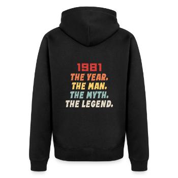 1981 Geburtstagsgeschenk, Die Legenden geboren 1981 - Unisex Premium Bio Zip Hoodie - Schwarz - Hinten - Nico (187cm)