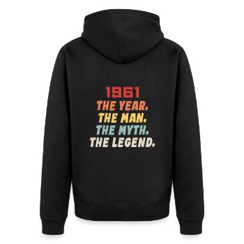 1961 Birthday present, the legends born 1961 - Unisex Premium Organic Zip Hoodie - black - Back - Nico (187cm)