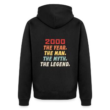 2000 Geburtstagsgeschenk, Legends born 2000 - Unisex Premium Bio Zip Hoodie - Schwarz - Hinten - Nico (187cm)
