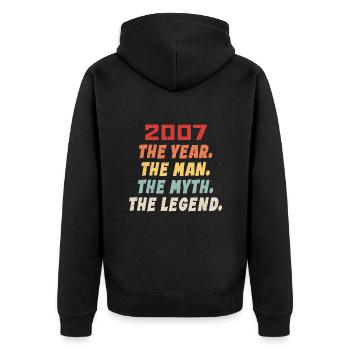 2007 Geburtstagsgeschenk, The Legends Born 2007 - Unisex Premium Bio Zip Hoodie - Schwarz - Hinten - Nico (187cm)
