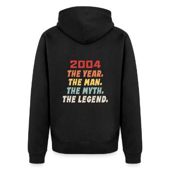 2004 Geburtstagsgeschenk, The Legends Born 2004 - Unisex Premium Bio Zip Hoodie - Schwarz - Hinten - Nico (187cm)