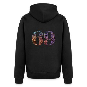 69th Birthday Leopard - Unisex Premium Organic Zip Hoodie - black - Back - Nico (187cm)